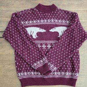 United Colors Of Benetton Maroon Sweater with Bear Pattern XL
